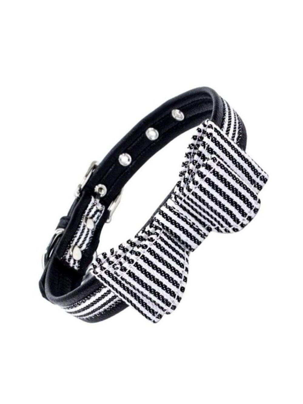 Zachary Saylor Preppy Black Oxford Stripe Bow Tie Dog Collar Medium Gift Package